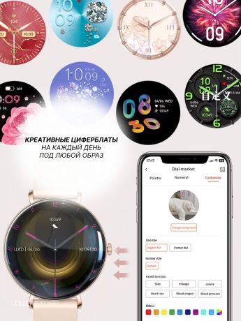 Ультратонкие 6,8мм и стильные умные часы для девушек! Amoled экран 466х466