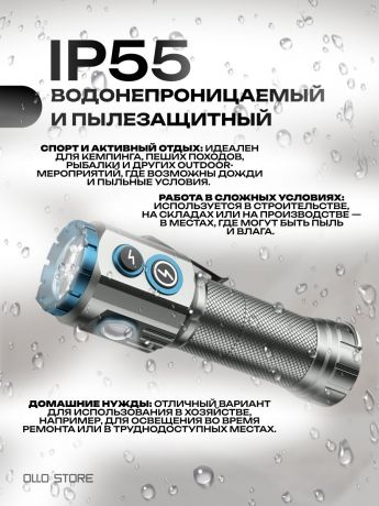 2026 г. Супер яркий фонарь с аккумуляторами. Магнитной подошвой и рассеивателем.