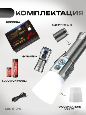 2026 г. Супер яркий фонарь с аккумуляторами. Магнитной подошвой и рассеивателем.